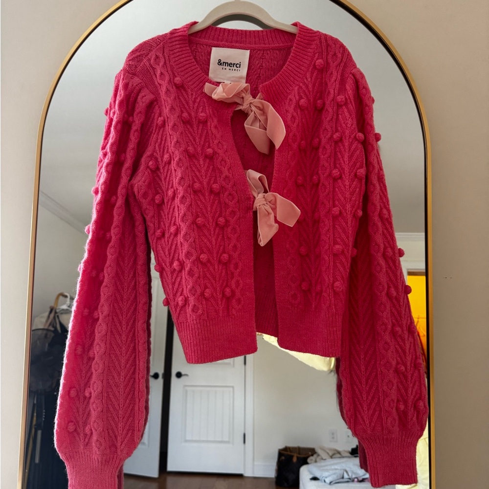Pink Cable-Knit Bow-Front Women's Sweater